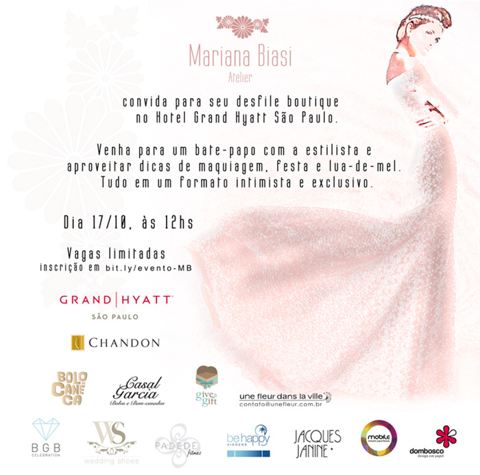 Estilista Mariana Biasi organiza evento para noivas, dia 17/10 em São Paulo