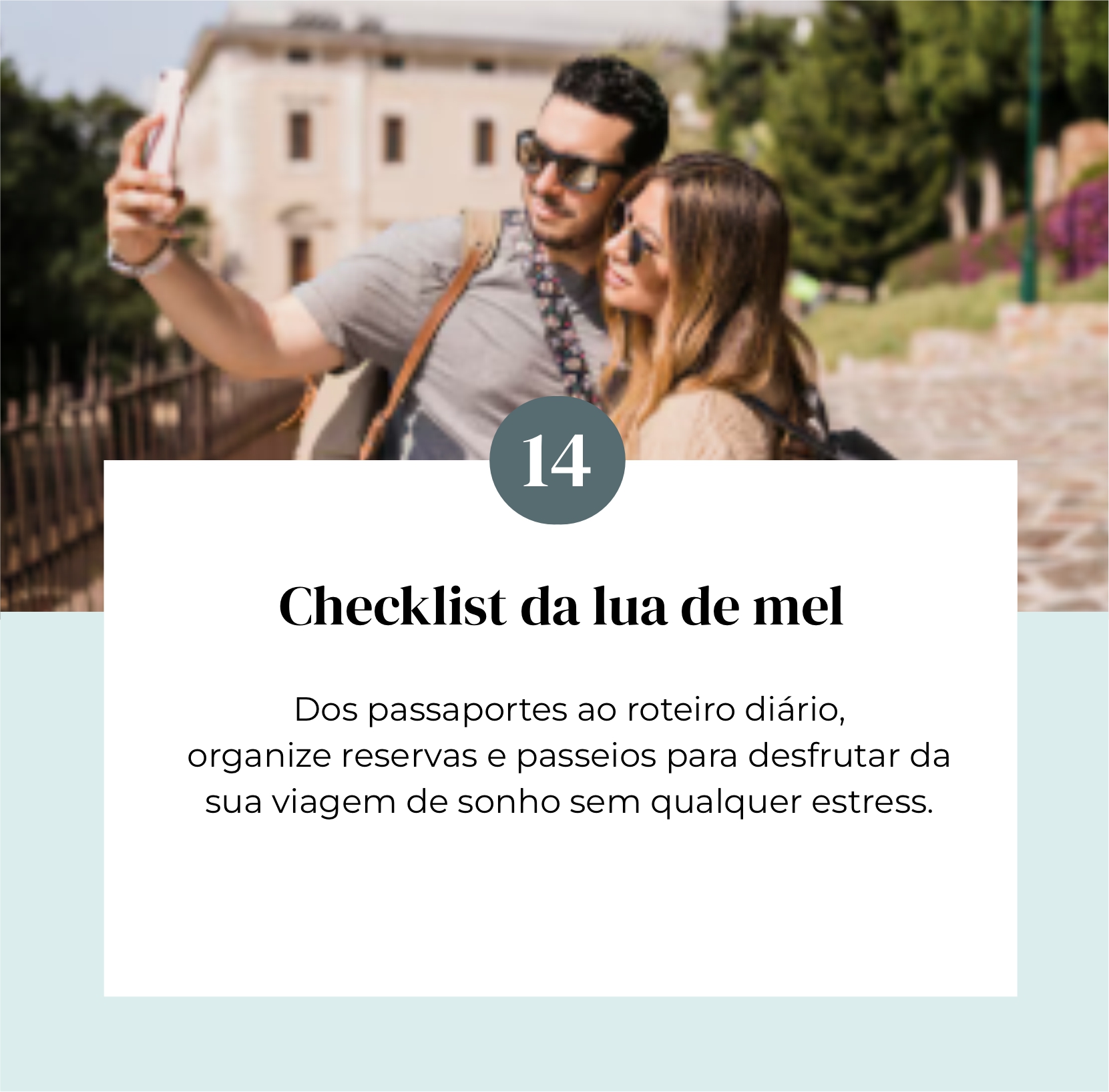 Checklist e roteiro de viagem de lua de mel do planner Meu Casamento Sob Controle.