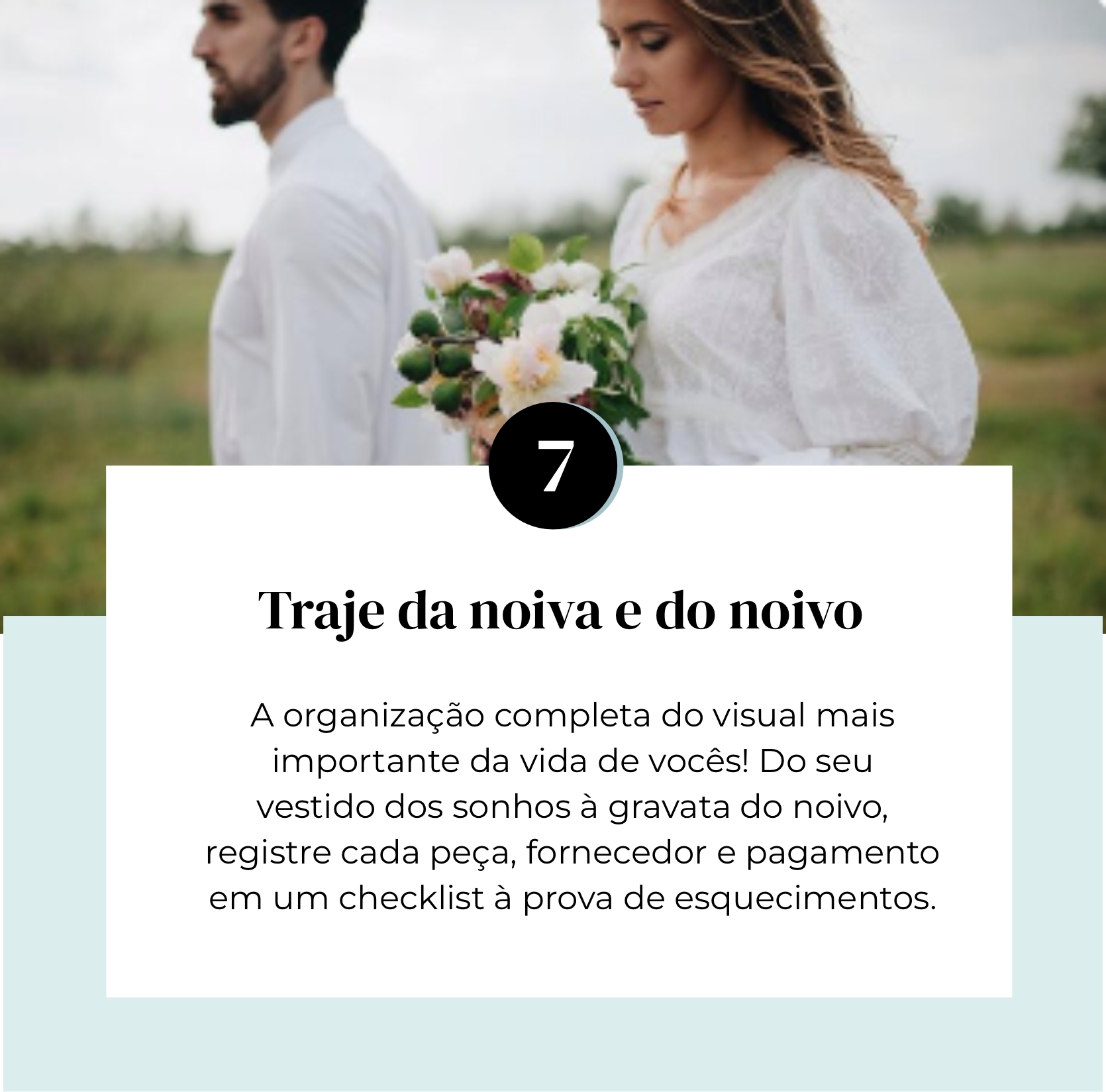 Página de organização de trajes dos noivos e padrinhos no planner completo.