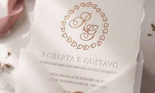 Convite de casamento sofisticado com monograma de corações e selo de cera personalizado