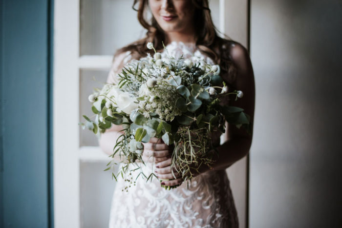 buque de noiva verde e branco