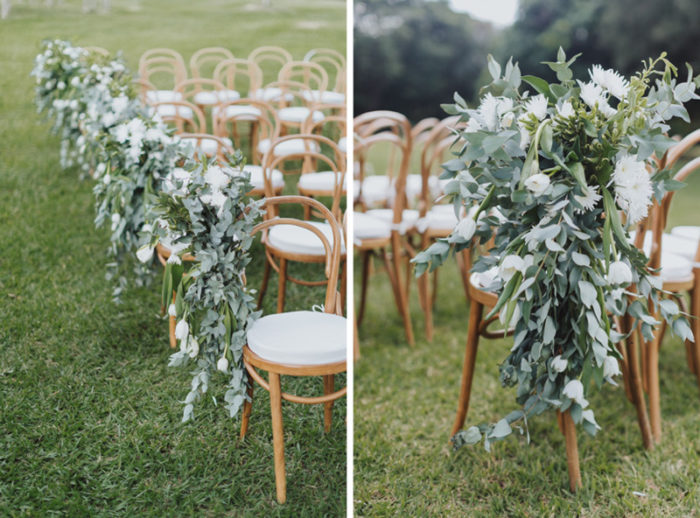 decoração de casamento verde e branco com folhas