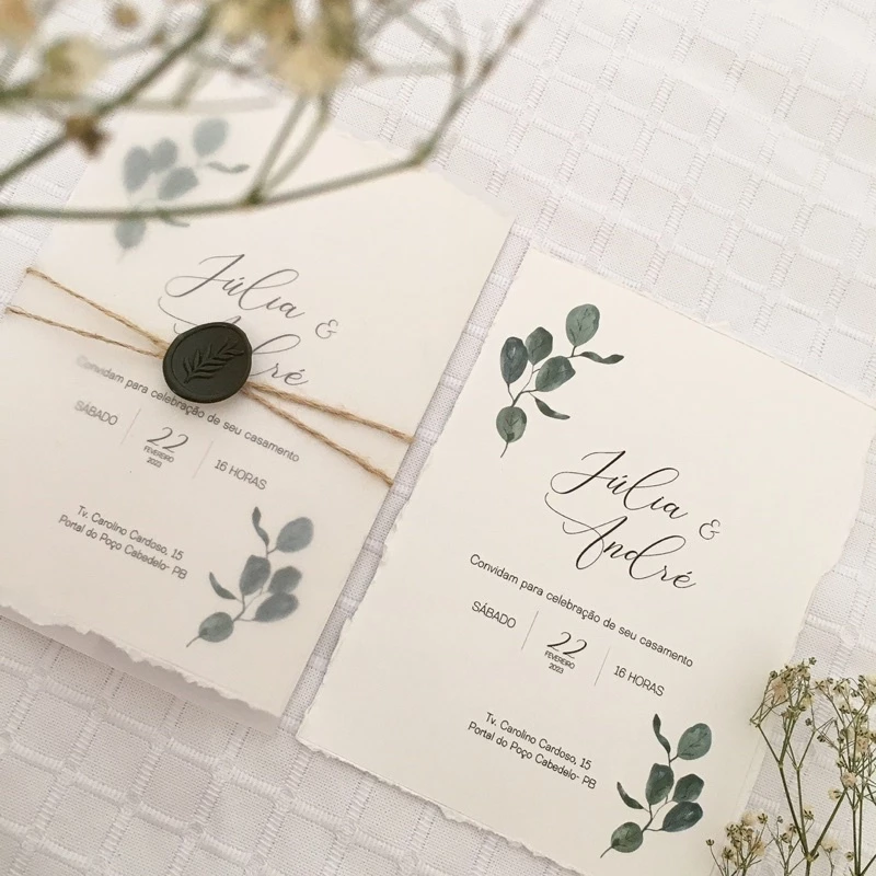 convite para casamento no campo com lacre de cera