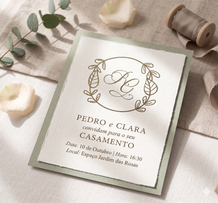 Exemplo de convite de casamento de luxo usando monograma gratuito para baixar.