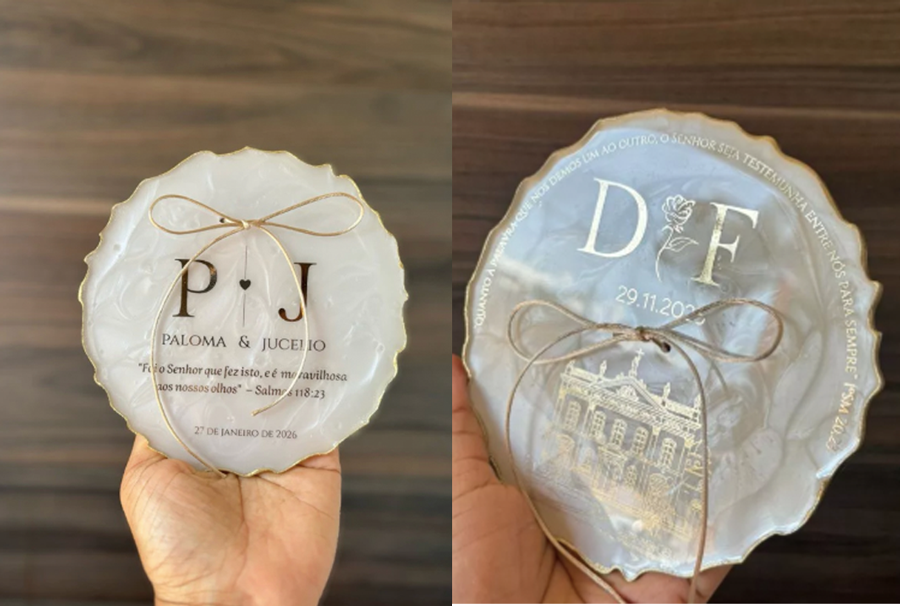 porta aliança de resina para casamento classico