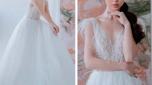 vestido de noiva decote V com penas