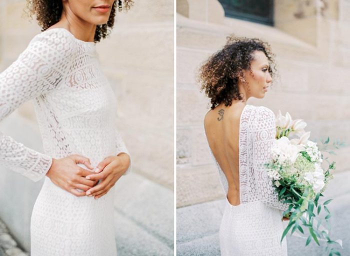 vestido de noiva com renda e decote nas costas